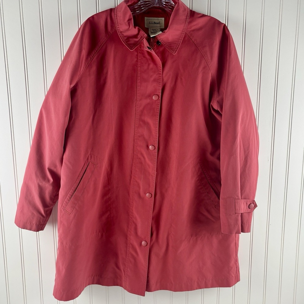 LL Bean Women's Coral Pink Trench‎ Coat PETITE Med Removable Wool Liner Jacket
